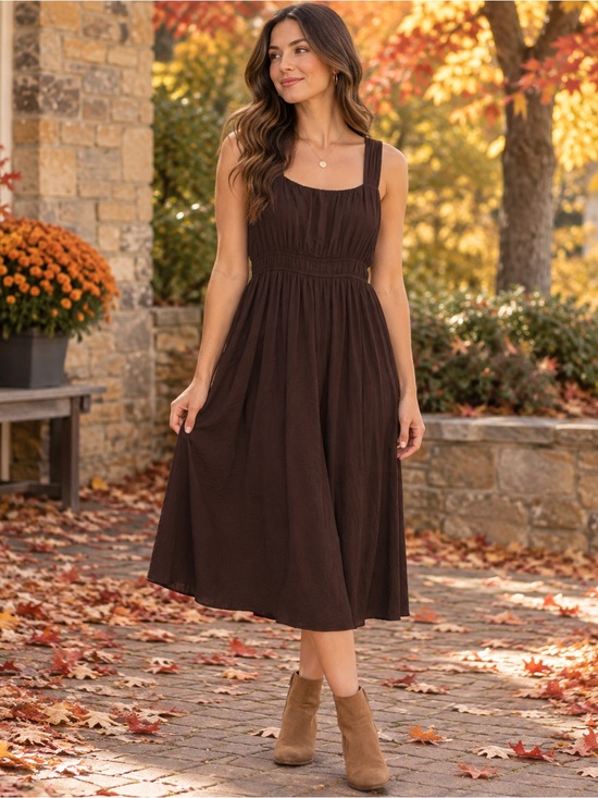 Maurices Dresses & Skirts - Women’s Square-Neck Midi Dress in Chocolate Brown